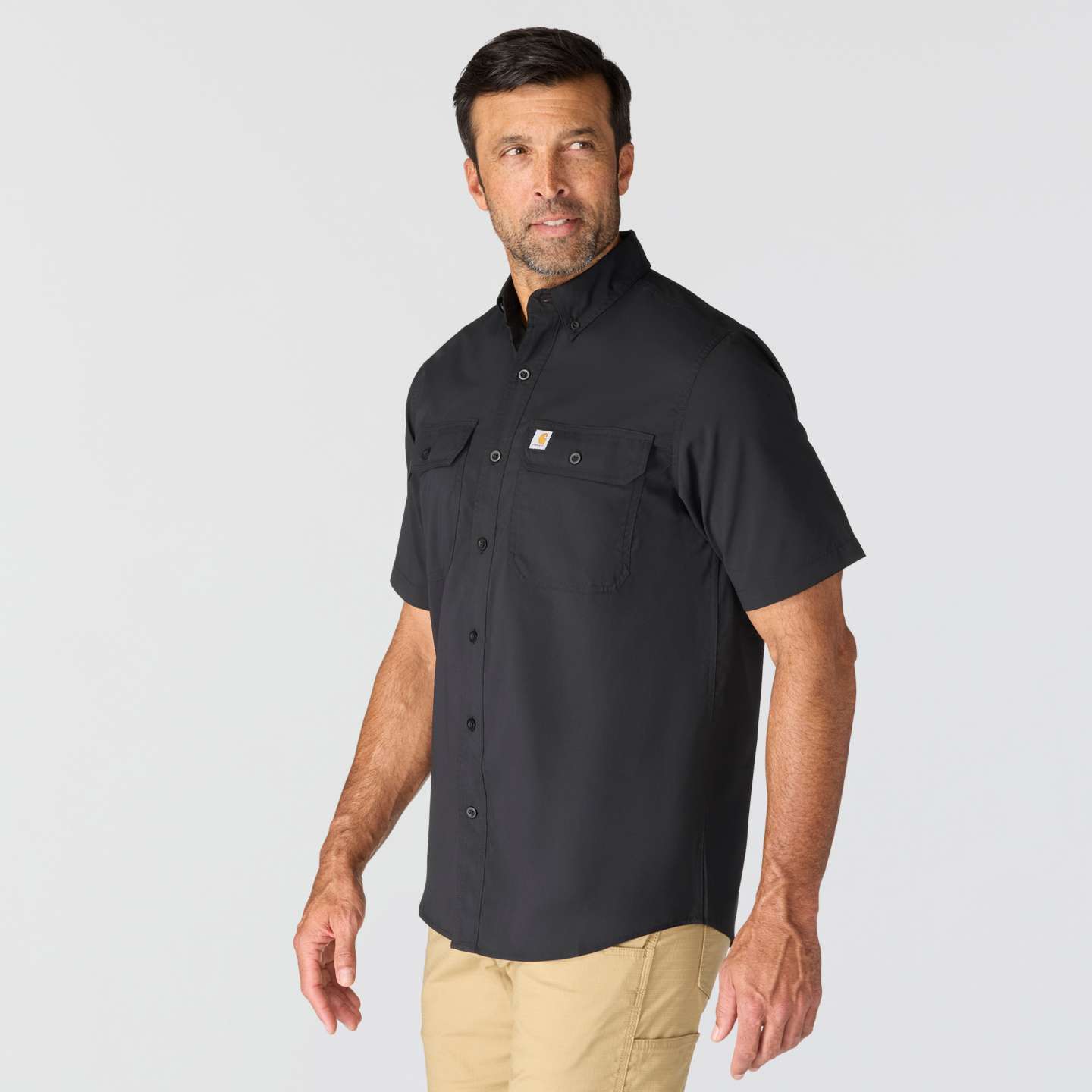 Мужская рубашка Carhartt Force Sun Defender™ Chambray Relaxed SS, цвет: Чёрный — фото 2