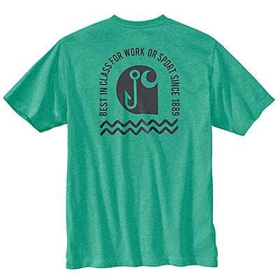 Carhartt Men's Sea Green Heather Loose Fit Heavyweight Short-Sleeve Fishing Graphic T-Shirt