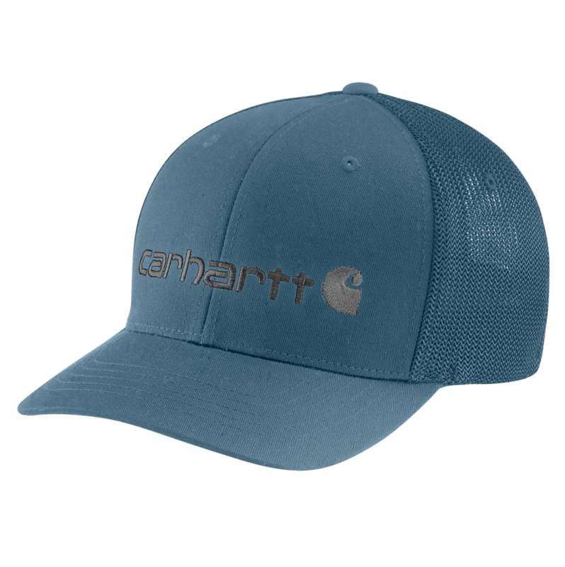 Carhartt  Storm Blue Rugged Flex® Fitted Canvas Mesh-Back Logo Graphic Cap