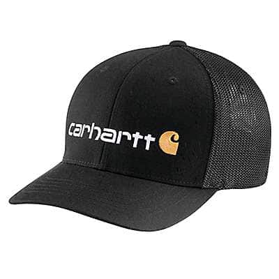 Carhartt Men's Black Rugged Flex® Fitted Canvas Mesh-Back Logo Graphic Cap