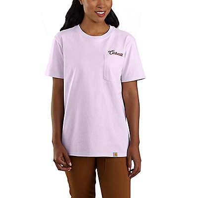 Carhartt Women's Amethyst Fog Loose Fit Heavyweight Short Sleeve Pocket Script Graphic T-Shirt