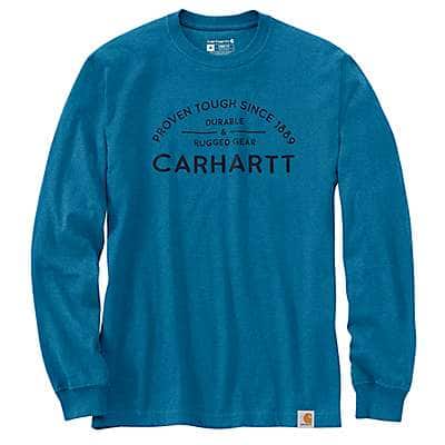 Carhartt Men's Marine Blue Heather Loose Fit Heavyweight Long-Sleeve Rugged Graphic T-Shirt