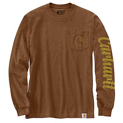 Carhartt Men's Oiled Walnut Heather Relaxed Fit Heavyweight Long-Sleeve Pocket C Graphic T-Shirt