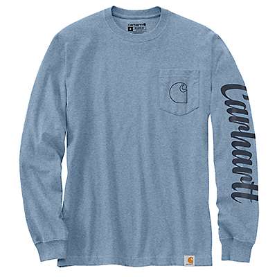 Carhartt Men's Alpine Blue Heather Relaxed Fit Heavyweight Long-Sleeve Pocket C Graphic T-Shirt