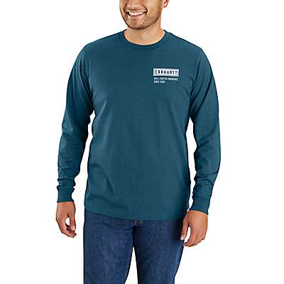 Carhartt Men's Night Blue Heather Relaxed Fit Heavyweight Long-Sleeve Crafted Graphic T-Shirt