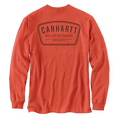 Carhartt Men's Desert Orange Heather Relaxed Fit Heavyweight Long-Sleeve Pocket Crafted Graphic T-Shirt