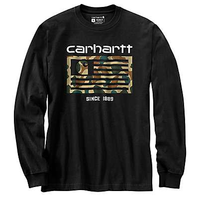 Carhartt Men's Black Relaxed Fit Midweight Long-Sleeve Camo Flag Graphic T-Shirt