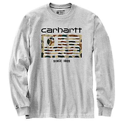 Carhartt Men's Heather Gray Relaxed Fit Midweight Long-Sleeve Camo Flag Graphic T-Shirt