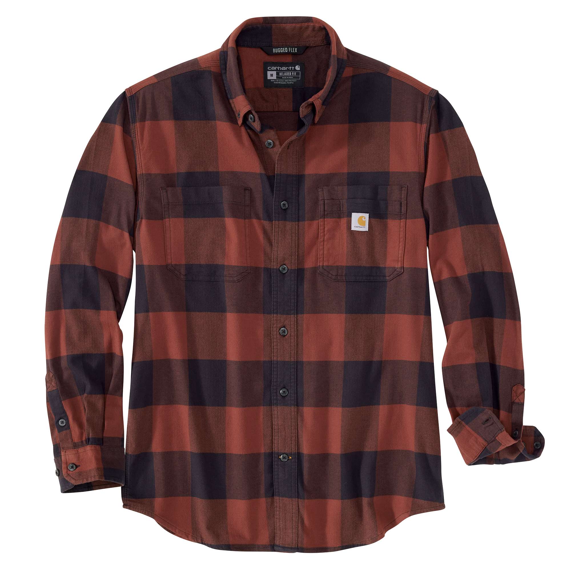 rugged flex relaxed fit midweight flannel long sleeve plaid shirt