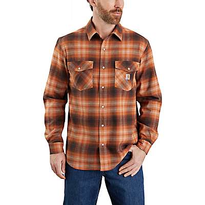 Carhartt Men's Burnt Sienna Rugged Flex® Relaxed Fit Midweight Flannel Long-Sleeve Snap-Front Plaid Shirt