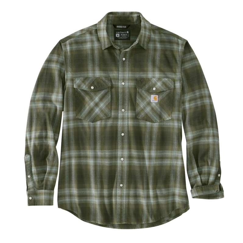 Rugged Flex® Relaxed Fit Midweight Flannel Long-Sleeve Snap-Front Plaid ...