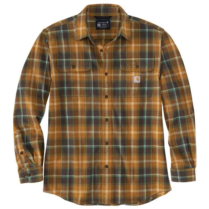 Carhartt  Oiled Walnut Loose Fit Heavyweight Flannel Long-Sleeve Plaid Shirt