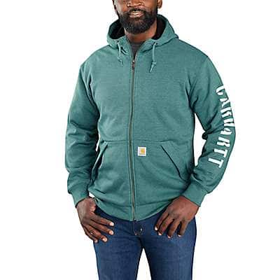 Carhartt Men's Slate Green Heather Rain Defender® Loose Fit Fleece-Lined Logo Graphic Sweatshirt