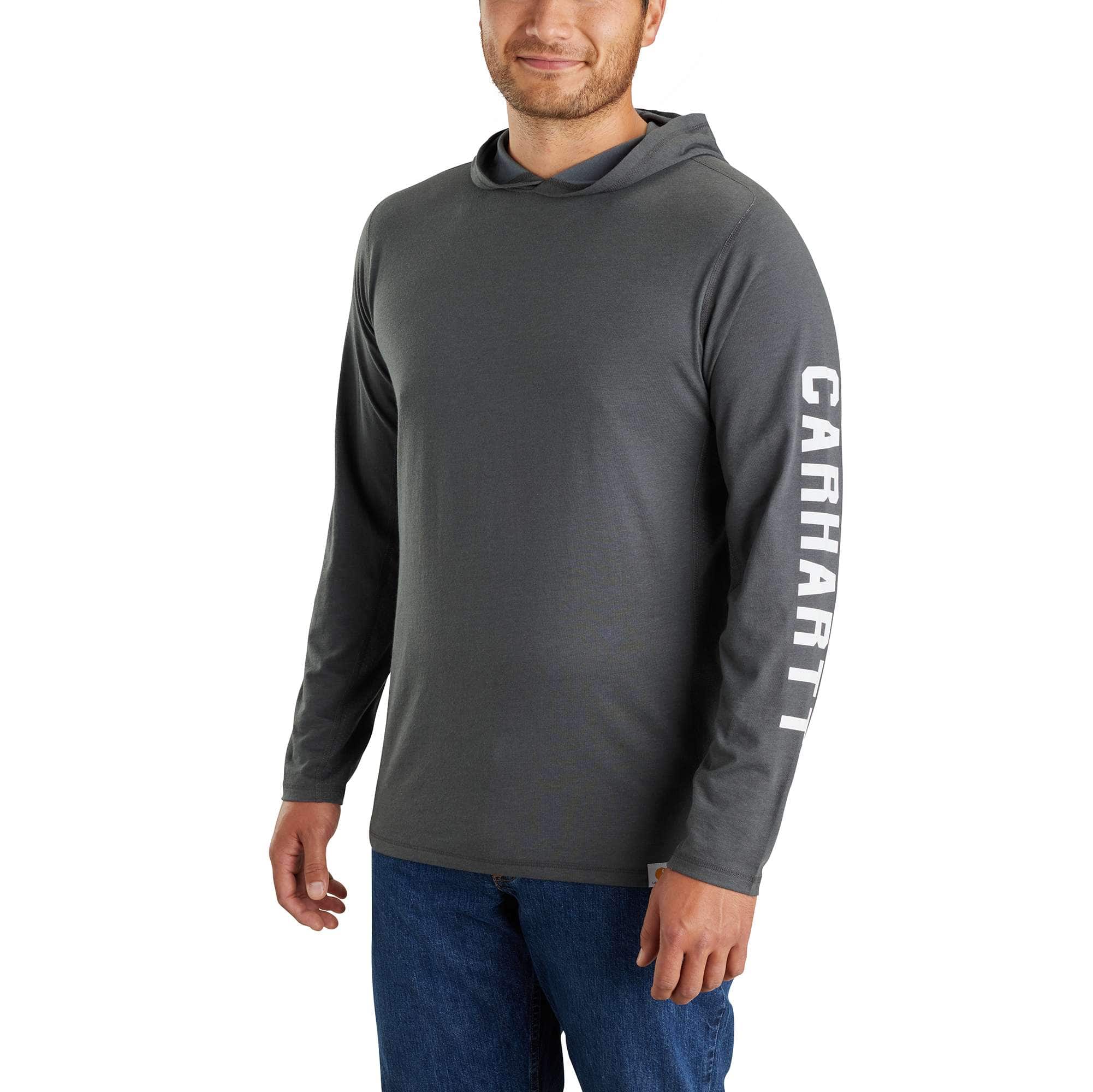 Carhartt Force® Relaxed Fit Midweight Long-Sleeve Logo Graphic Hooded T- Shirt | Men's and Women's Blue Gear | Carhartt
