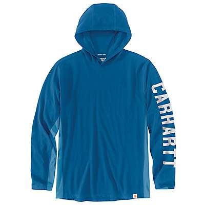 Carhartt Men's Marine Blue Carhartt Force® Relaxed Fit Midweight Long-Sleeve Logo Graphic Hooded T-Shirt