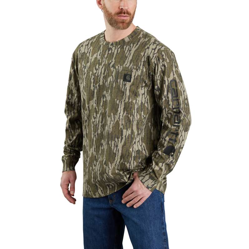 Carhartt  Mossy Oak Bottomland Camo Loose Fit Heavyweight Long-Sleeve Pocket Camo Logo Graphic T-Shirt