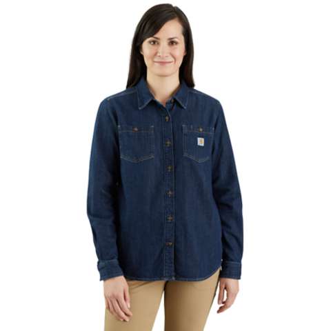 Женские рубашки Carhartt Women's Relaxed Fit Midweight Denim Long-Sleeve Over Shirt