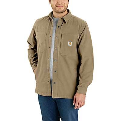 Carhartt Men's Dark Khaki Rugged Flex® Relaxed Fit Canvas Fleece-Lined Snap-Front Shirt Jac