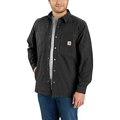 Carhartt Men's Black Rugged Flex® Relaxed Fit Canvas Fleece-Lined Snap-Front Shirt Jac