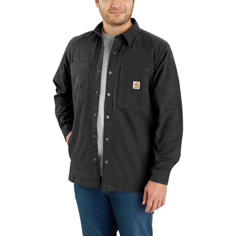 Carhartt  Black Rugged Flex® Relaxed Fit Canvas Fleece-Lined Snap-Front Shirt Jac