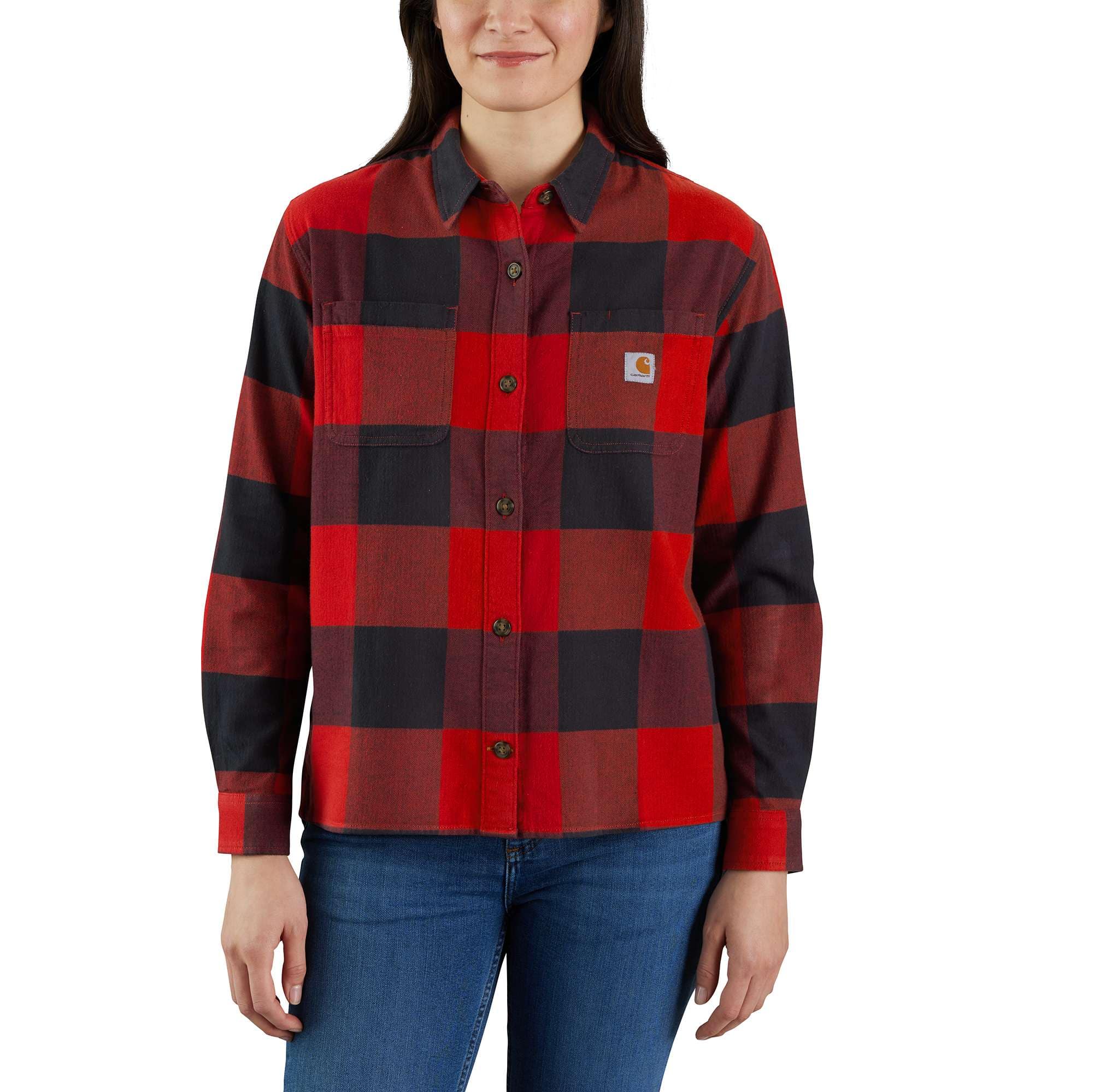Carhartt Women's Blackberry Women's Rugged Flex® Loose Fit Midweight Flannel Long-Sleeve Plaid Shirt