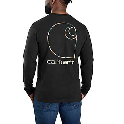 Carhartt Men's Black Relaxed Fit Heavyweight Long-Sleeve Pocket Camo C Graphic T-Shirt