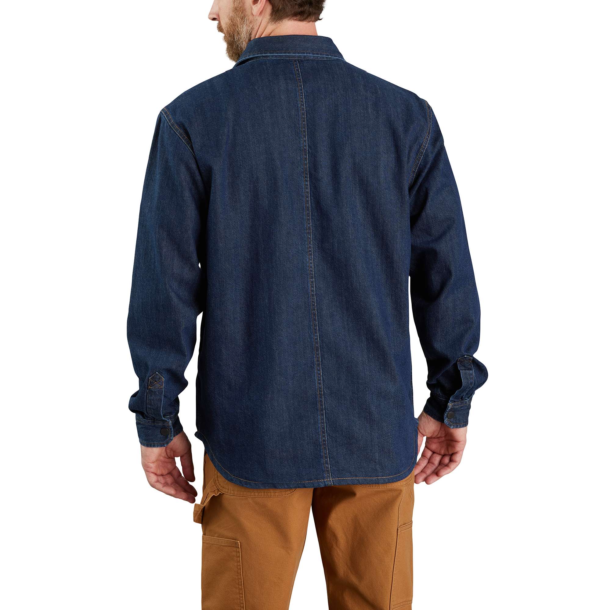 Relaxed Fit Denim Fleece Lined Snap-Front Shirt Jac