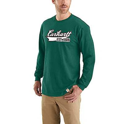Carhartt Men's North Woods Heather Relaxed Fit Heavyweight Long-Sleeve Script Graphic T-Shirt