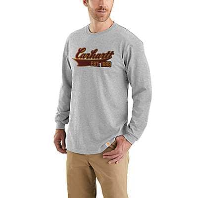 Carhartt Men's Heather Gray Relaxed Fit Heavyweight Long-Sleeve Script Graphic T-Shirt