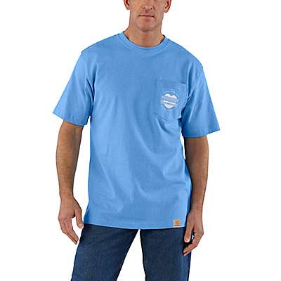 Carhartt Men's Blue Lagoon Heather Loose Fit Heavyweight Short-Sleeve Pocket FOC Graphic T-Shirt