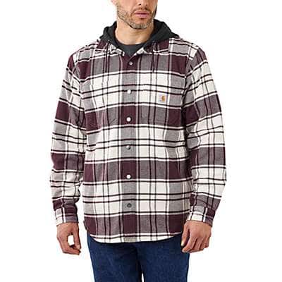 Carhartt Men's Oxblood Rugged Flex® Relaxed Fit Flannel Fleece Lined Hooded Shirt Jac