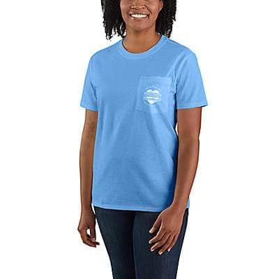 Carhartt Women's Blue Lagoon Heather Women's Loose Fit Heavyweight Short Sleeve Pocket FOC Graphic T- Shirt
