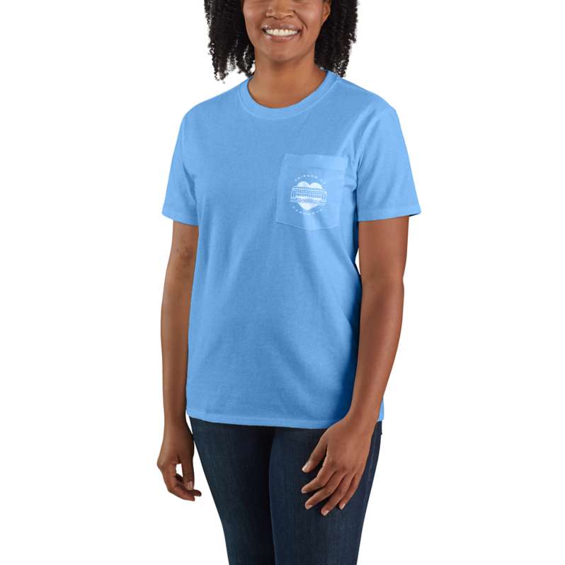 Carhartt  Blue Lagoon Heather Women's Loose Fit Heavyweight Short Sleeve Pocket FOC Graphic T- Shirt