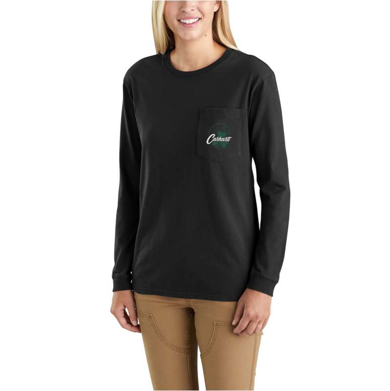 Carhartt  Black Women's Loose Fit Heavyweight Long-Sleeve Shamrock Graphic T-Shirt