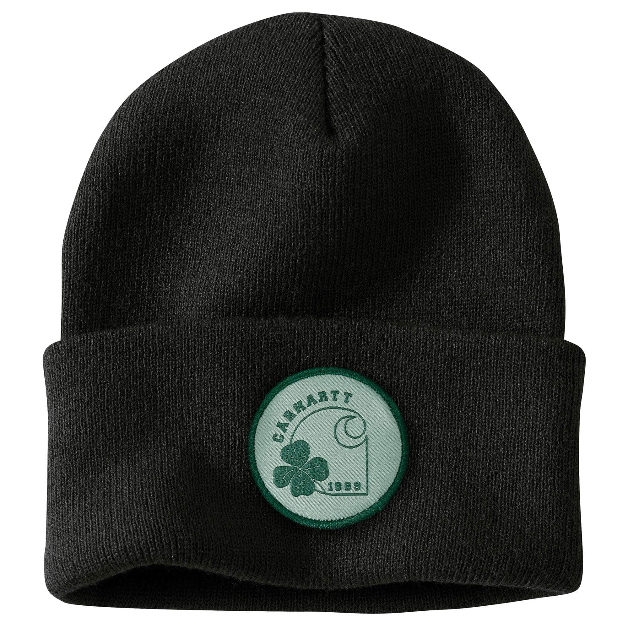 Knit Shamrock Patch Beanie