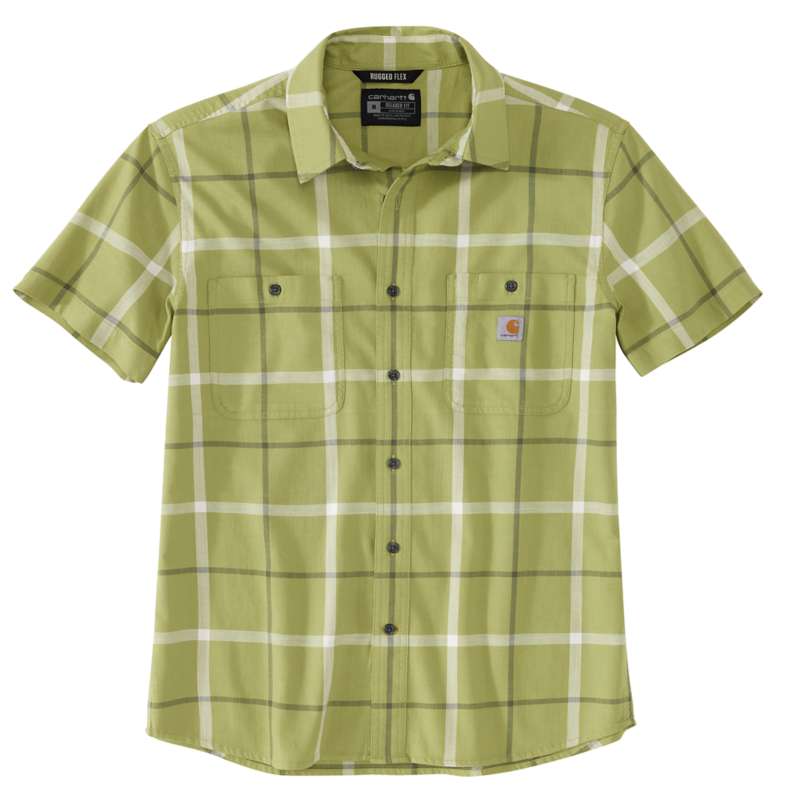 Carhartt  Green Olive Rugged Flex® Relaxed Fit Lightweight Short-Sleeve Plaid Shirt