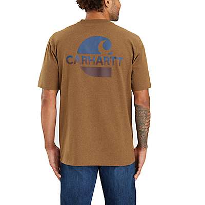 Carhartt Men's Oiled Walnut Heather Loose Fit Heavyweight Short-Sleeve Pocket C Graphic T-Shirt