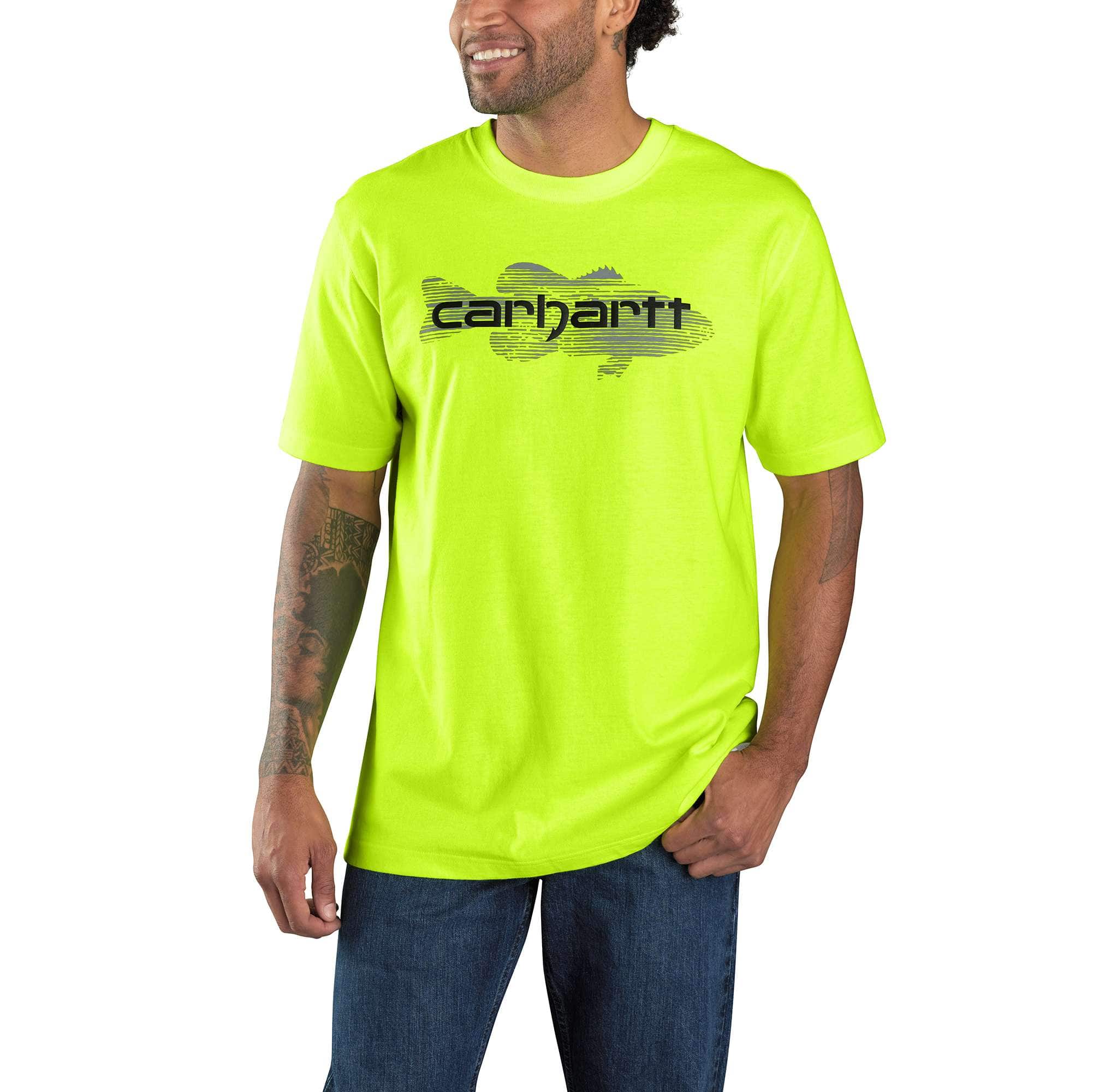 Carhartt Men's Brite Lime Loose Fit Heavyweight Short-Sleeve Fish Graphic T-Shirt