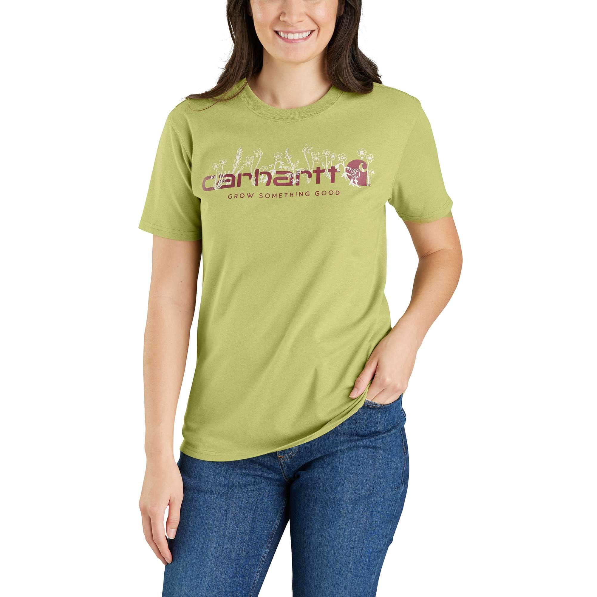 Carhartt Women's Foxglove Heather Women's Loose Fit Heavyweight Short-Sleeve Floral Logo Graphic T-Shirt