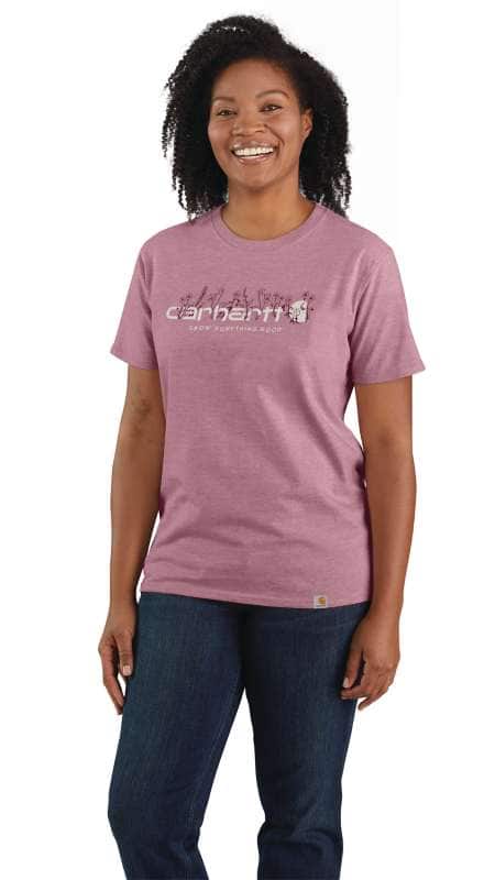 Carhartt  Foxglove Heather Women's Loose Fit Heavyweight Short-Sleeve Floral Logo Graphic T-Shirt
