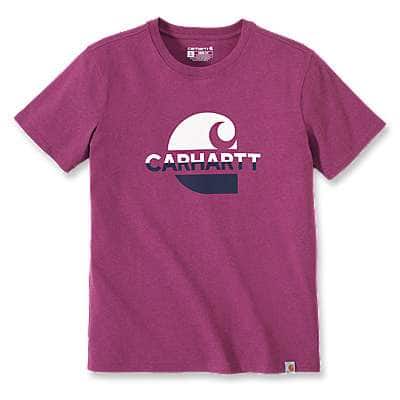 Carhartt Women's Magenta Agate Heather Women's Loose Fit Heavyweight Short-Sleeve Faded Logo Graphic T-Shirt