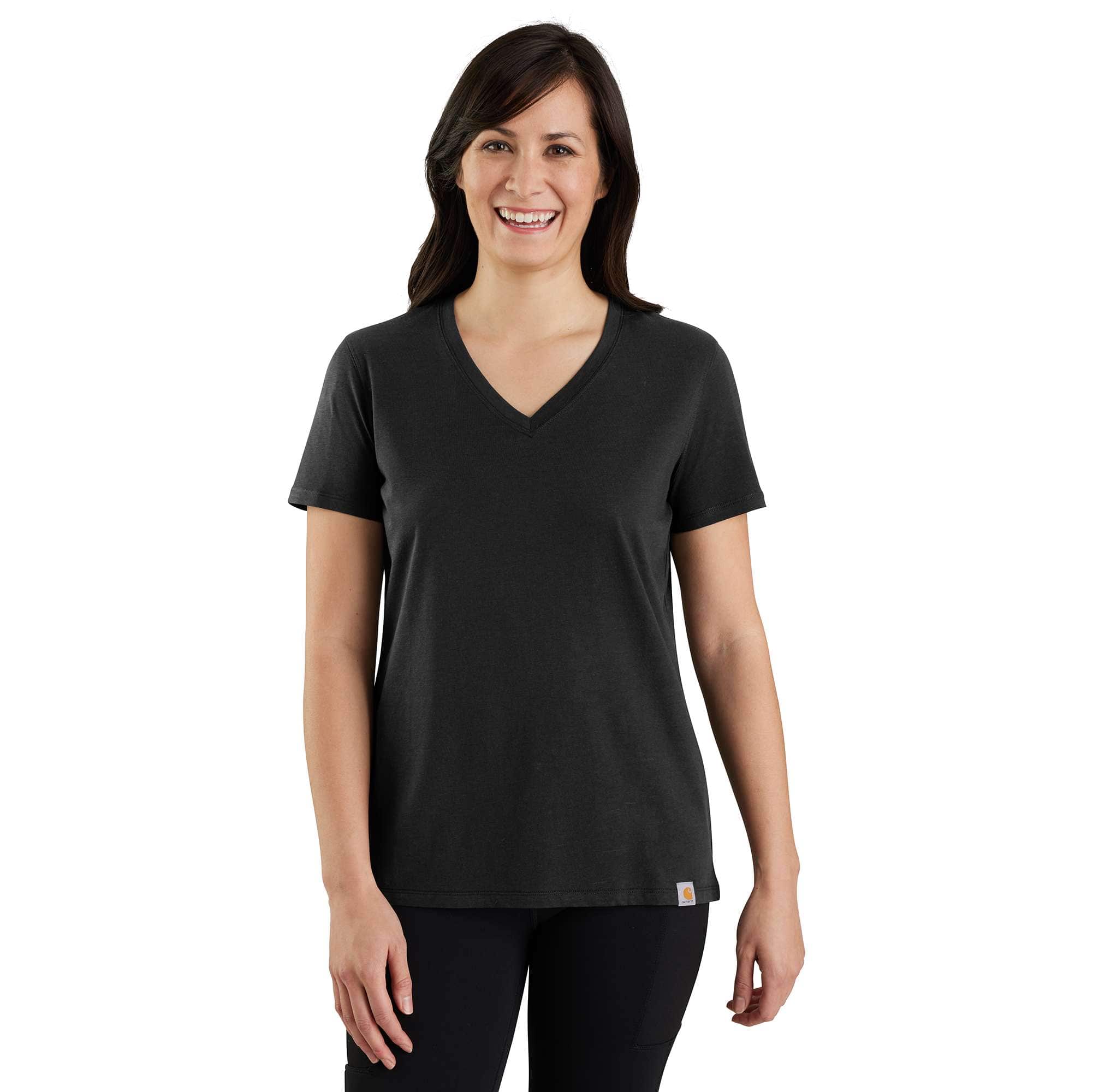 Carhartt Women's Black Women's Tencel™ Relaxed Fit Lightweight Short-Sleeve V-neck T-Shirt