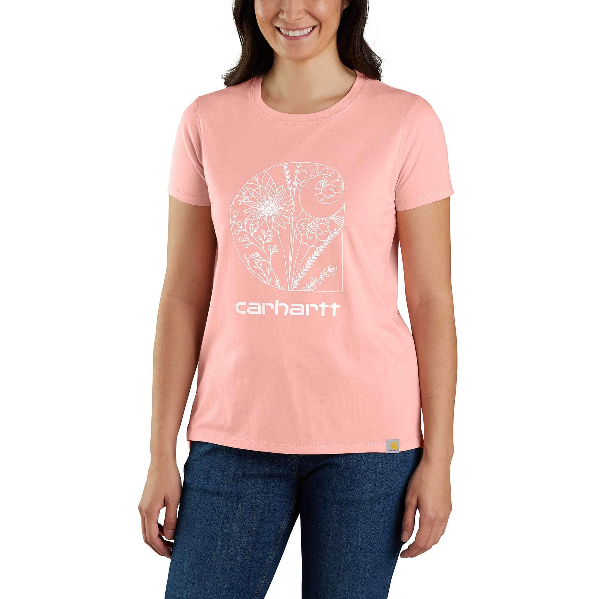 Carhartt Women's Black Women's Tencel™ Relaxed Fit Lightweight Short-Sleeve Floral Logo T-Shirt