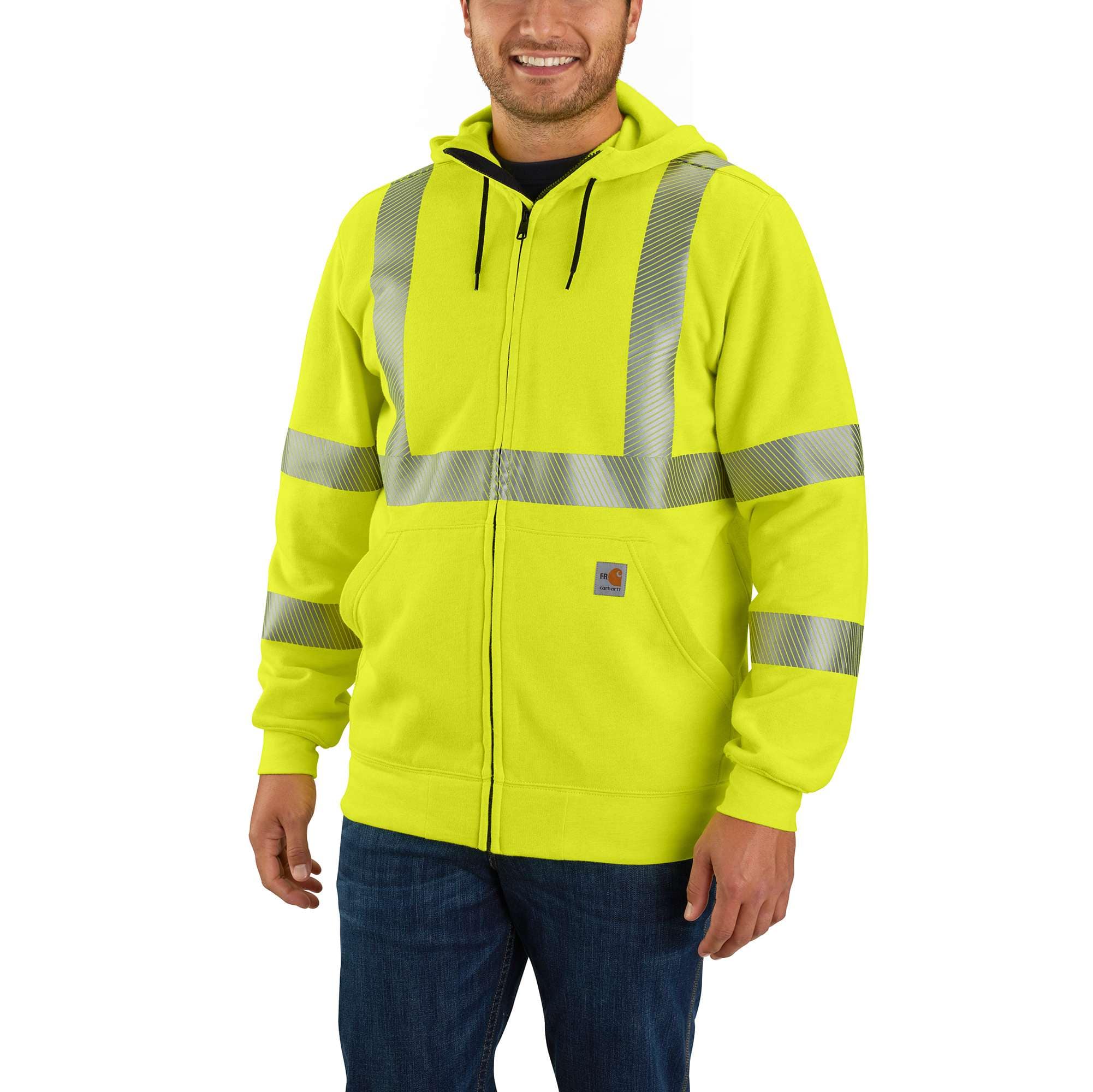 Carhartt Men's Brite Lime Flame Resistant High-Visibility Force Loose Fit Midweight Full-Zip Class 3 Sweatshirt