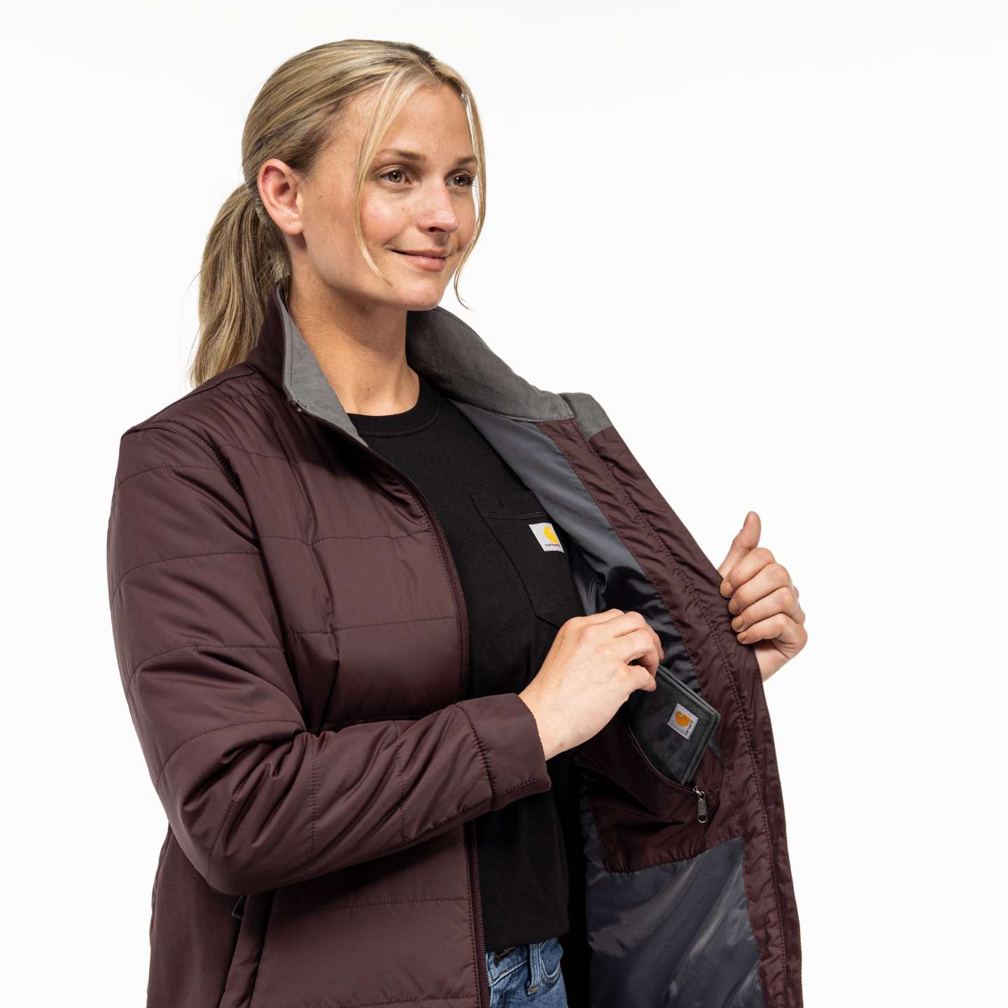 Женская куртка Carhartt Lightweight Puffer Jacket - Relaxed Fit - Insulated - 2 Warmer Rating, цвет: Чёрный — фото 3