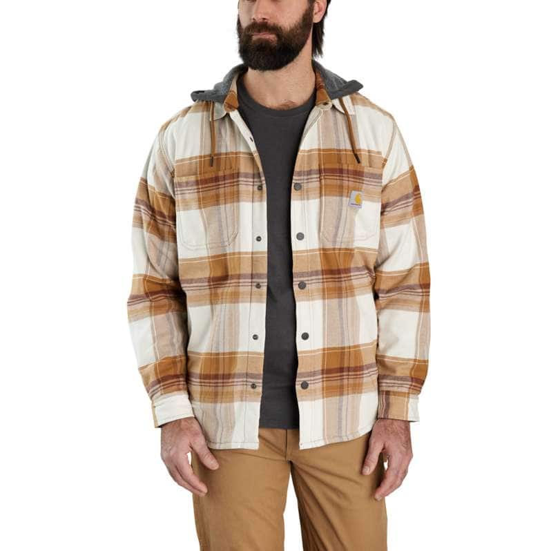 Carhartt  Carhartt Brown Rugged Flex® Relaxed Fit Flannel Fleece Lined Hooded Shirt Jac