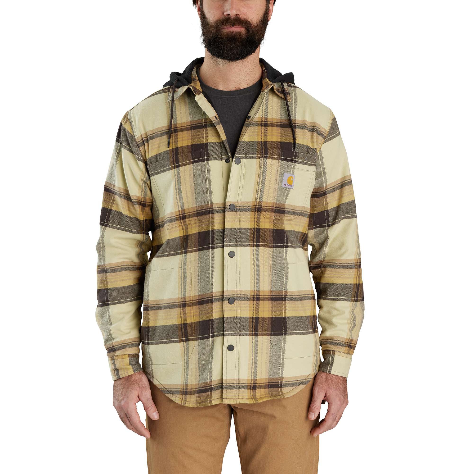 Carhartt Rugged Flex™ overshirt van flanel met capuchon, relaxte pasvorm en fleecevoering