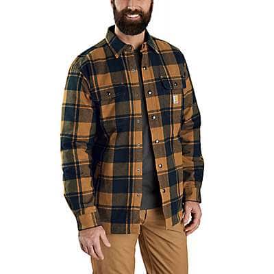 Carhartt Men's Chestnut Heather Relaxed Fit Flannel Sherpa-Lined Shirt Jac
