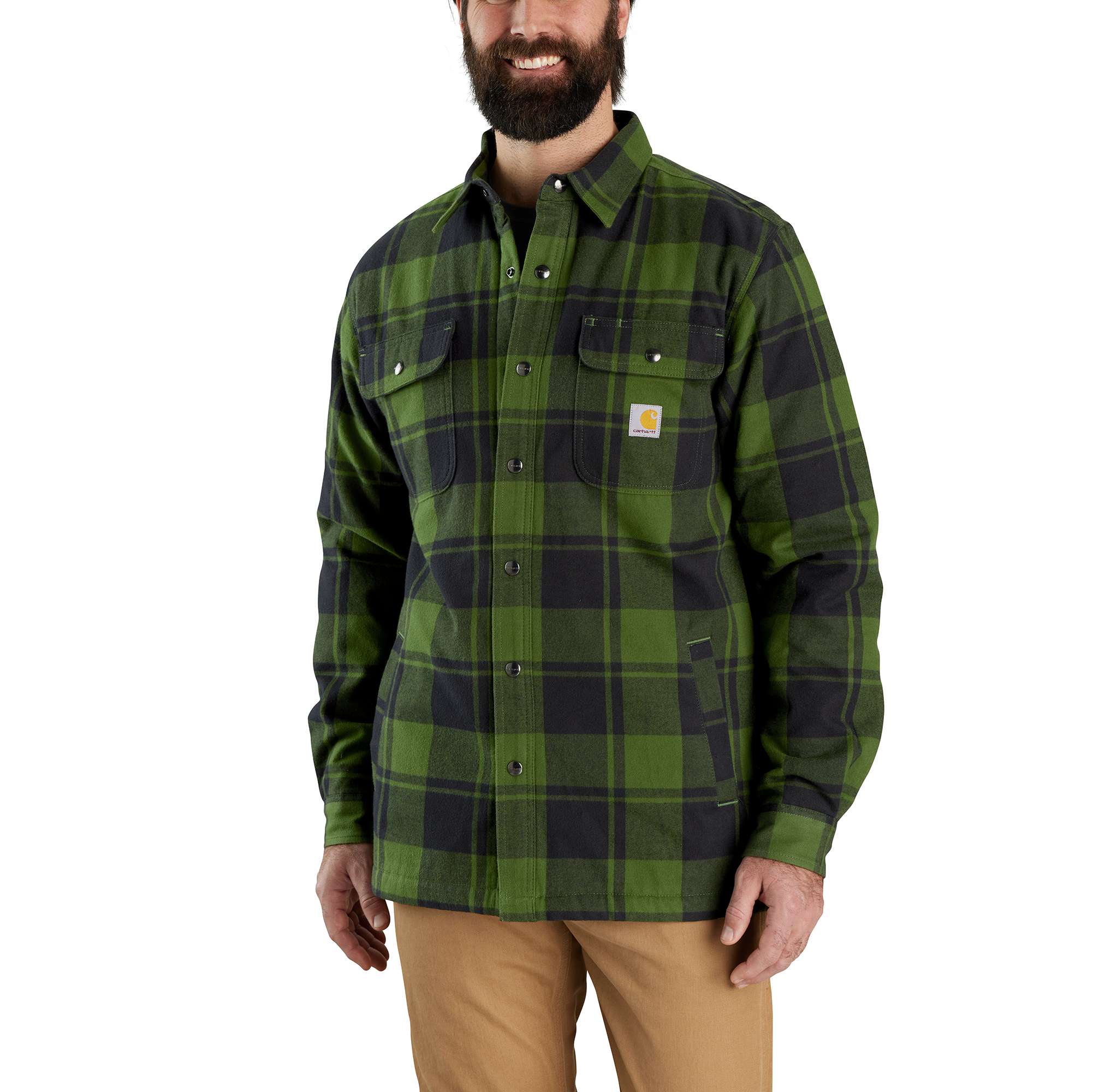 Carhartt Flannel Fleece Lined Hooded Shirt Jacket for Men in Brown