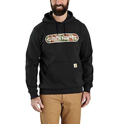 Carhartt Men's Black Loose Fit Midweight Camo Logo Graphic Hoodie
